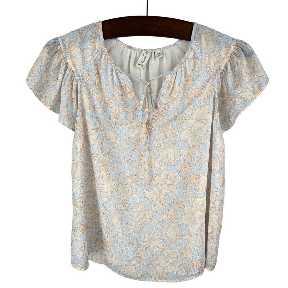 Joie XL Pastel Floral Tie Front Blouse Floats Sparkly Cottagecore Peasant Boho
